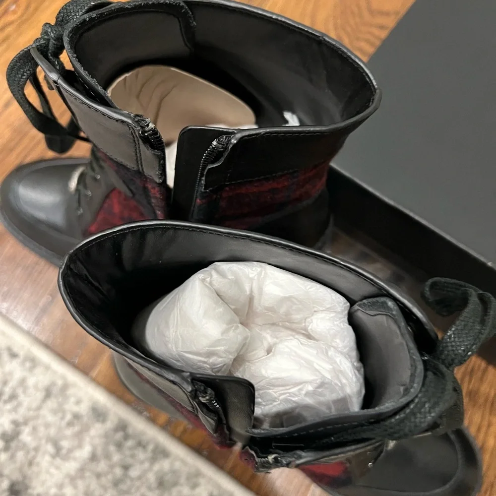 Coach Women's Plaid Lace-Up Boots in Black and Red - Picture 8 of 8